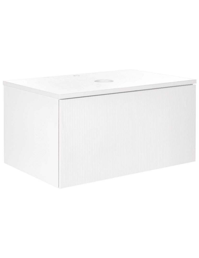 Beliani - Armário de casa de banho de parede corpo em MDF branco 80 x 52 cm frente canelada com 2 gavetas e furo para instalação