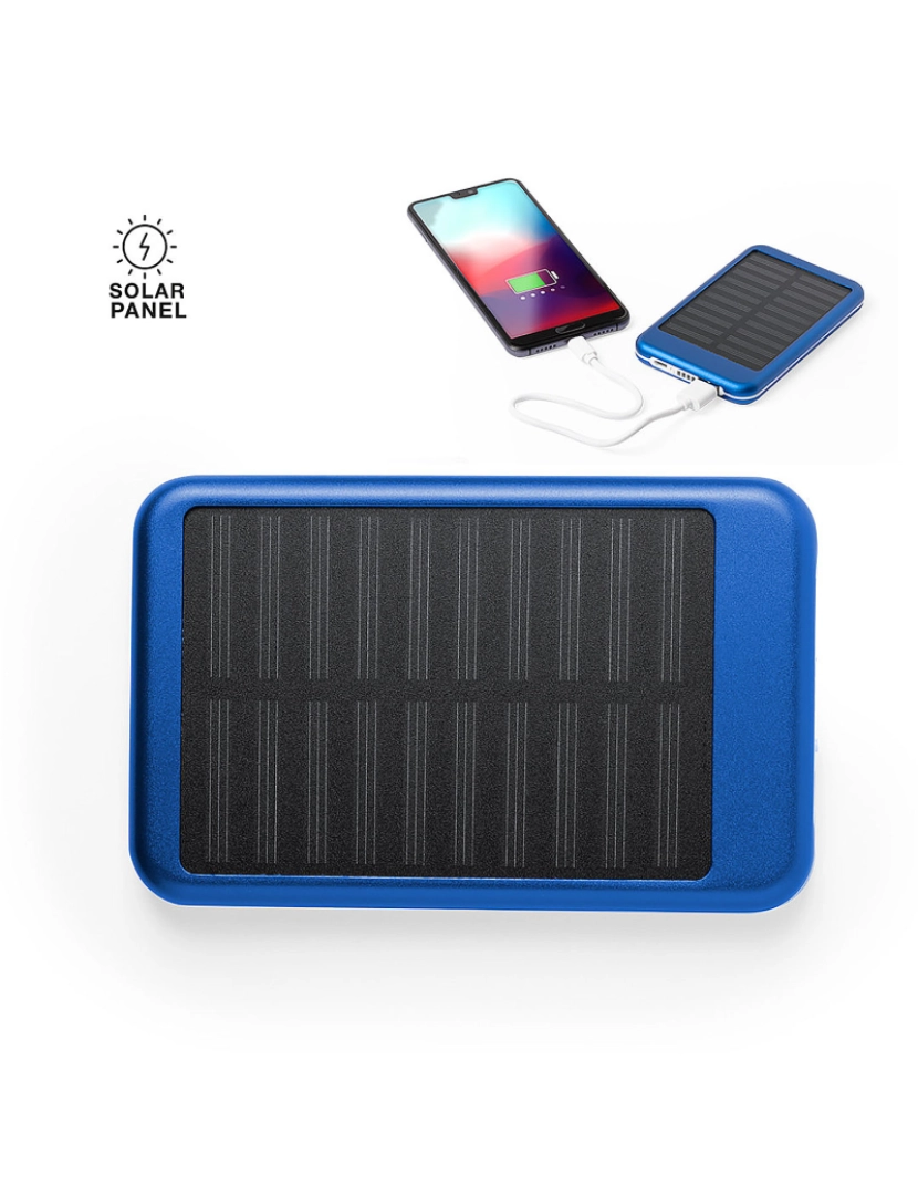 imagem de DAM Banco de potência  4000 mAh. Carregamento solar. Saída USB. Entrada micro USB 7,9x12,5x1,4 cm. Cor azul2