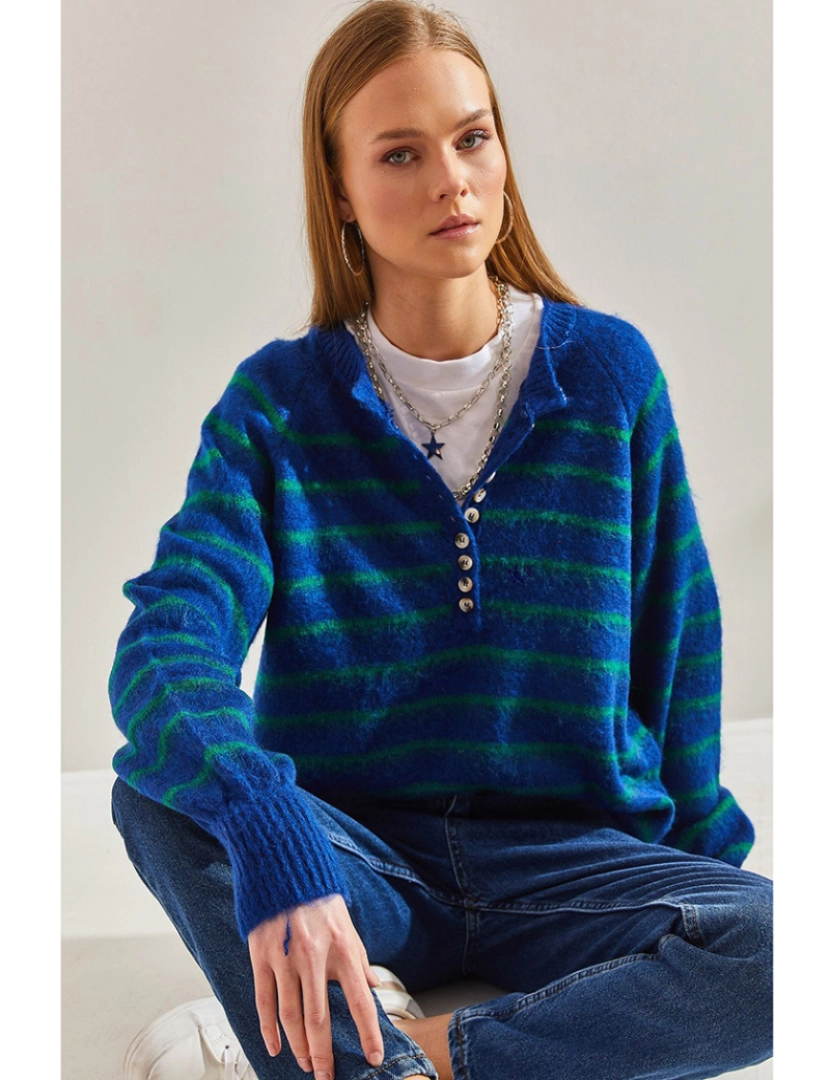 Defile - Sweatshirt de Senhora Azul e Verde