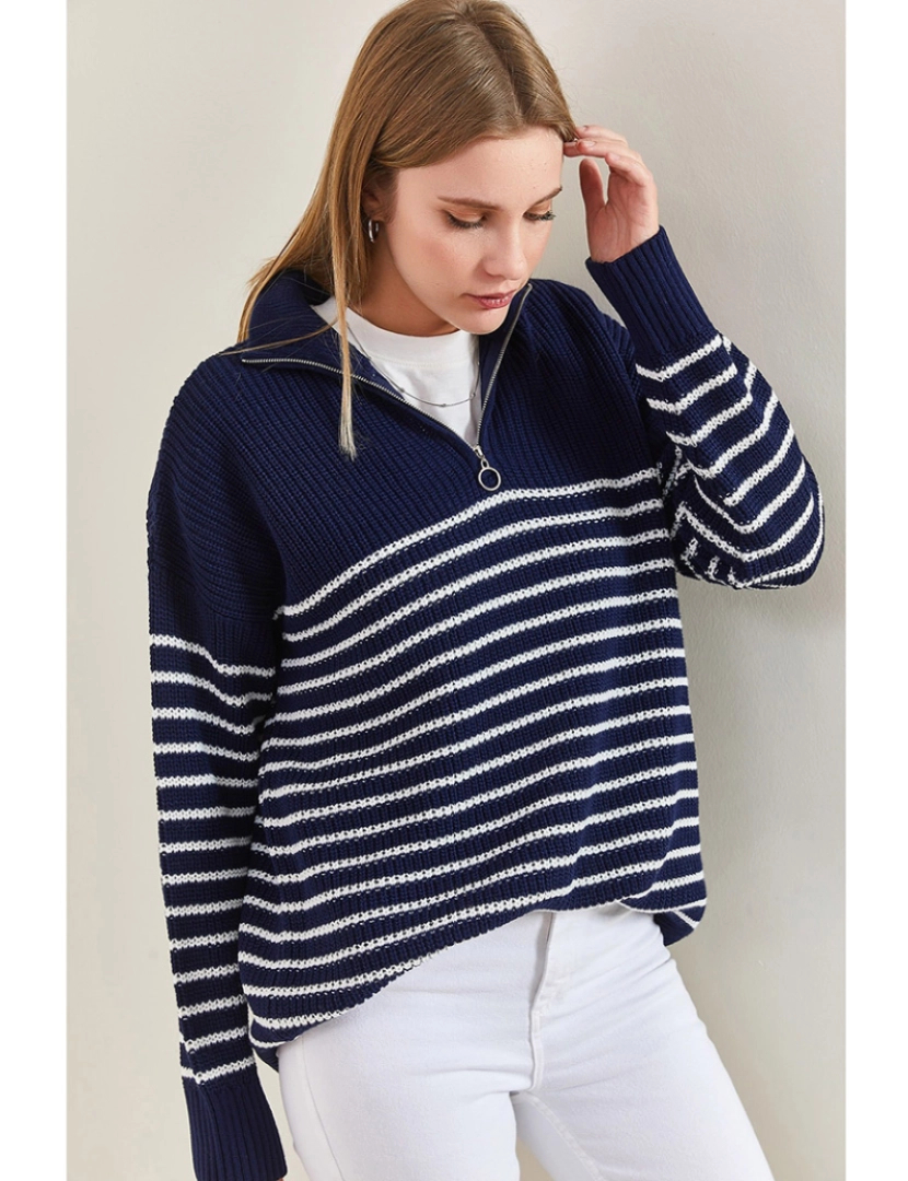 Defile - Sweatshirt de Senhora Azul Escuro e Branco