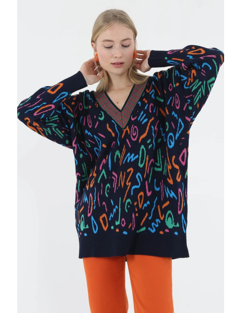 Defile - Sweatshirt de Senhora Azul Marinho e Laranja