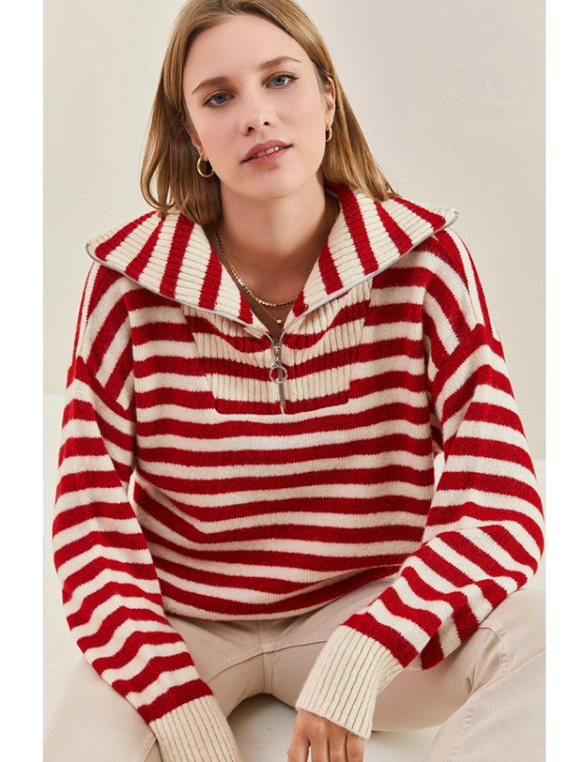 Defile - Sweatshirt de Senhora Bege e Vermelho