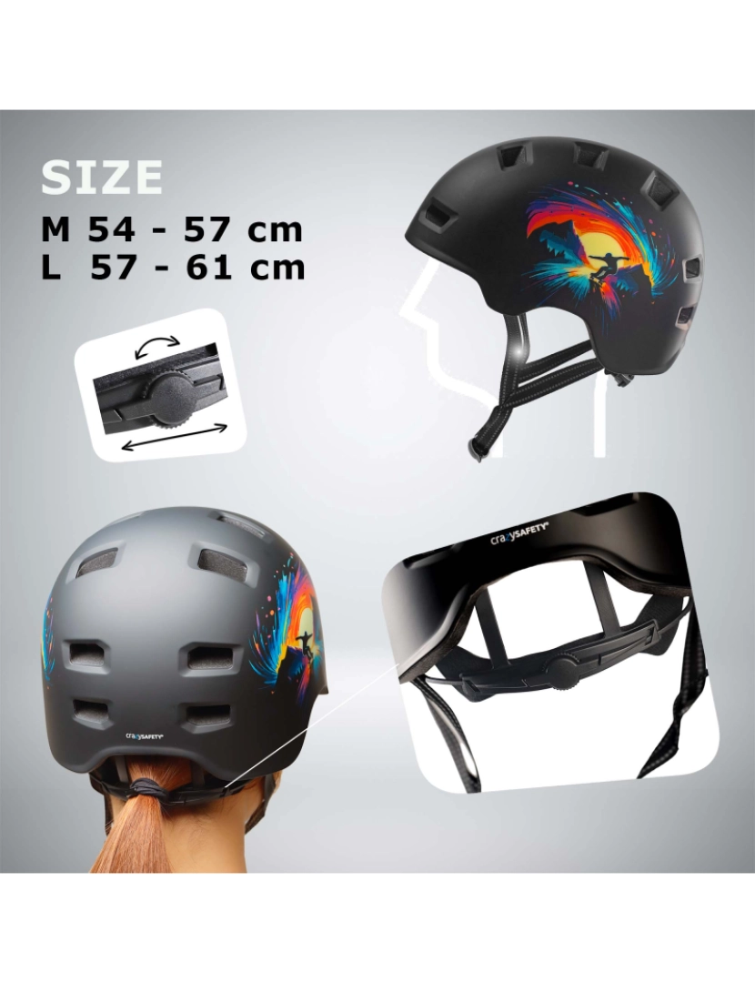 imagem de Capacete de skate e bicicleta| Patinação Preta M (54-57 cm)| Certificado EN10784