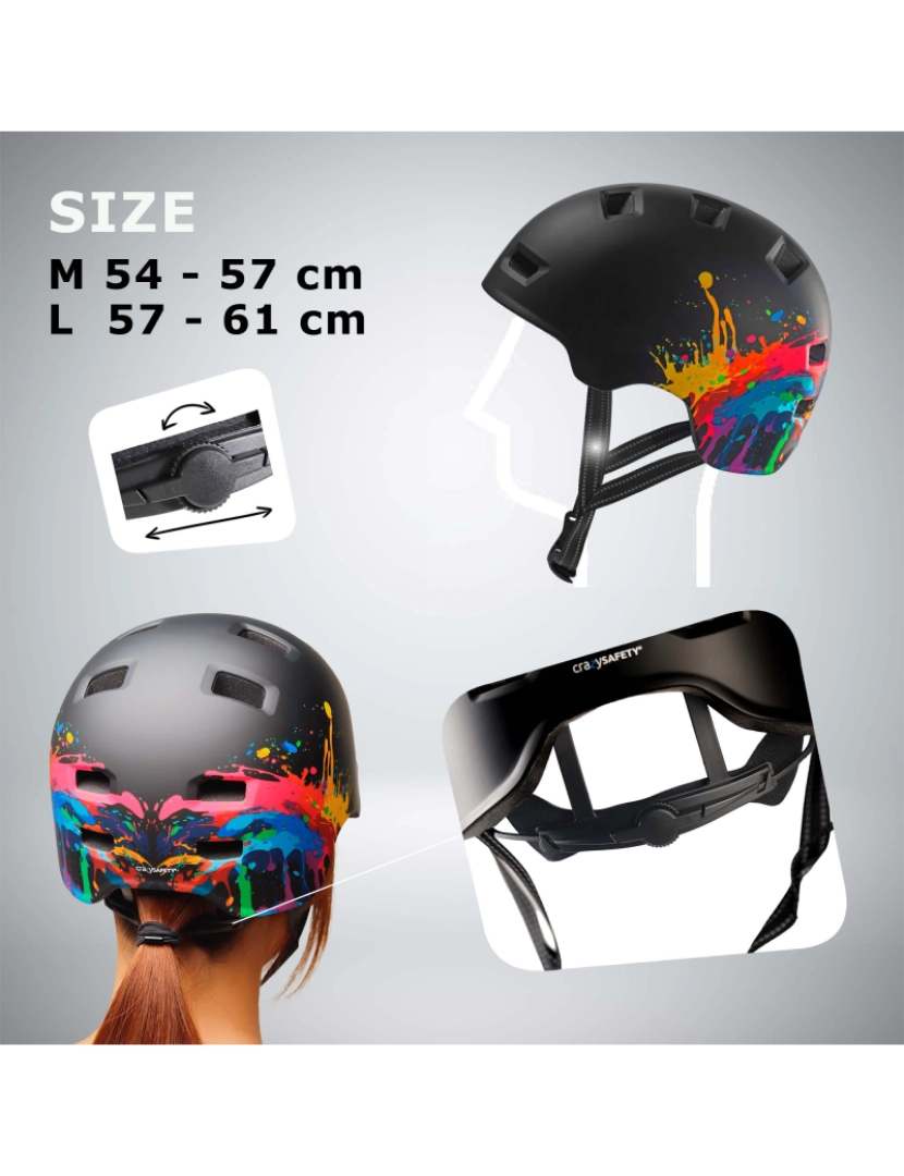 imagem de Capacete de skate e bicicleta | Splash Preto L (57-61 cm) | Certificado EN10784