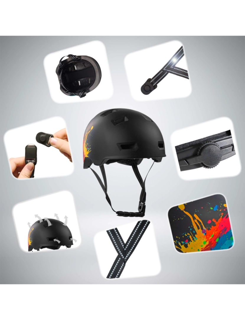 imagem de Capacete de skate e bicicleta | Splash Preto L (57-61 cm) | Certificado EN10785