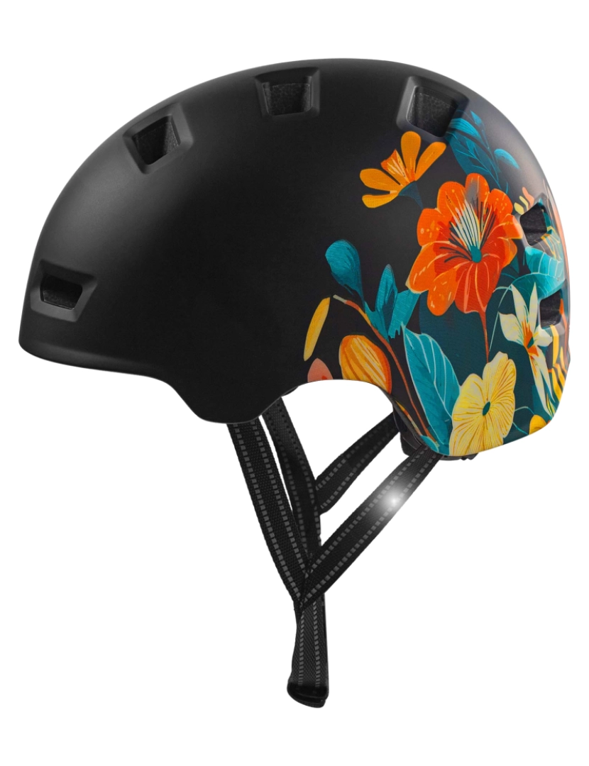 Crazy Safety - Capacete de skate e bicicleta | Flor Preta M (54-57 cm) | Certificado EN1078