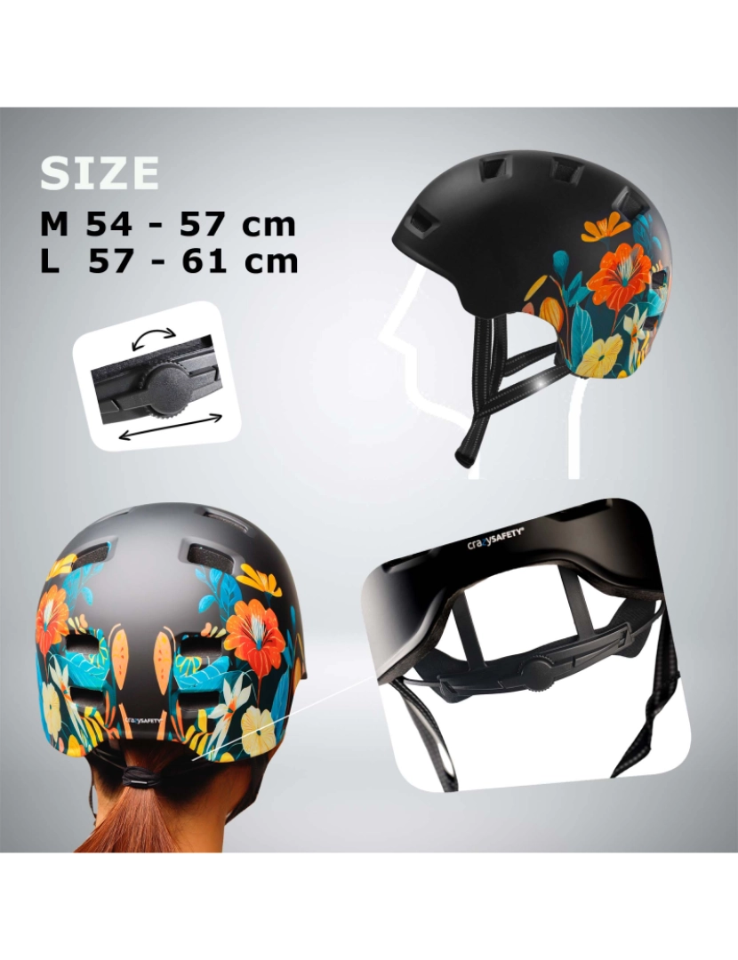 imagem de Capacete de skate e bicicleta | Flor Preta M (54-57 cm) | Certificado EN10784