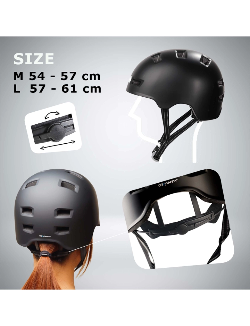 imagem de Capacete de skate e bicicleta | Todo Preto M (54-57 cm) | Certificado EN10784