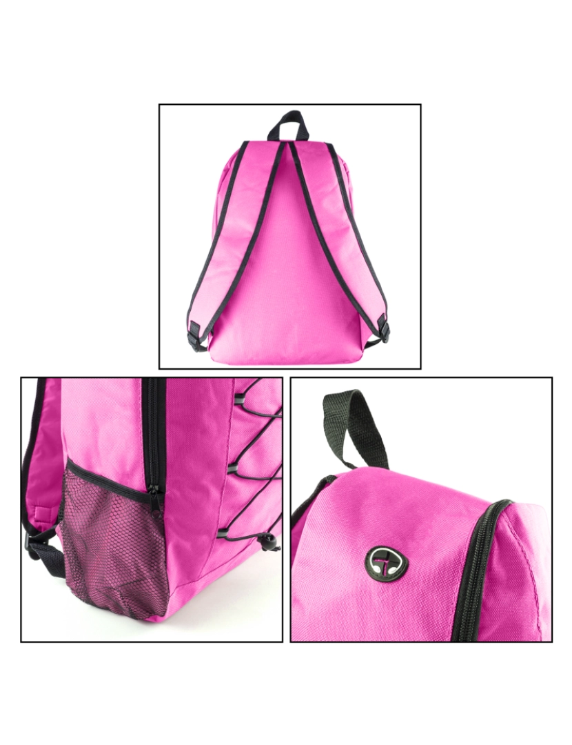 imagem de DAM Mochila  Lendross em resistente poliéster 600D com saída para fones de ouvido e áreas refletivas. 29x15x43 cm. Cor rosa2