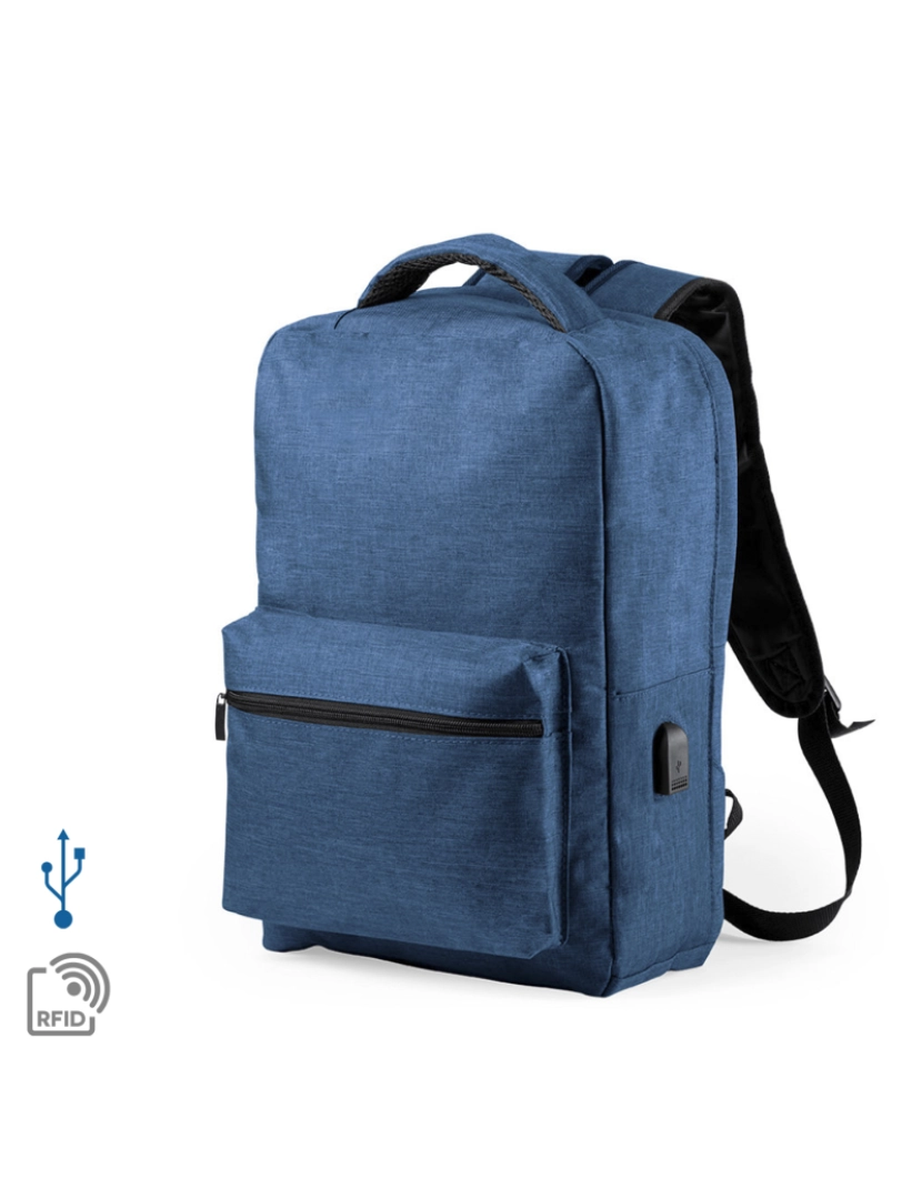 DAM - DAM Mochila antifurto  Komplete confeccionada em poliéster 300D, com tomada USB externa. Bolso lateral com proteção RFID. 30x12x43 cm. Cor azul