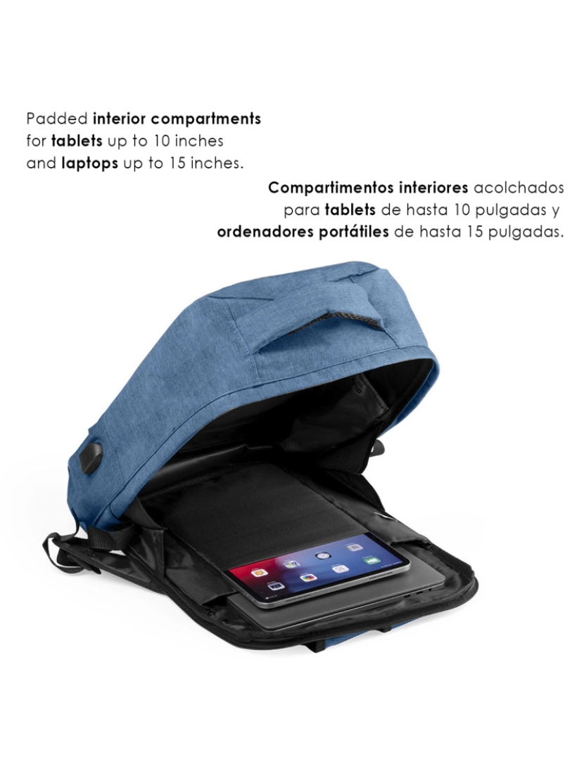 imagem de DAM Mochila antifurto  Komplete confeccionada em poliéster 300D, com tomada USB externa. Bolso lateral com proteção RFID. 30x12x43 cm. Cor azul4