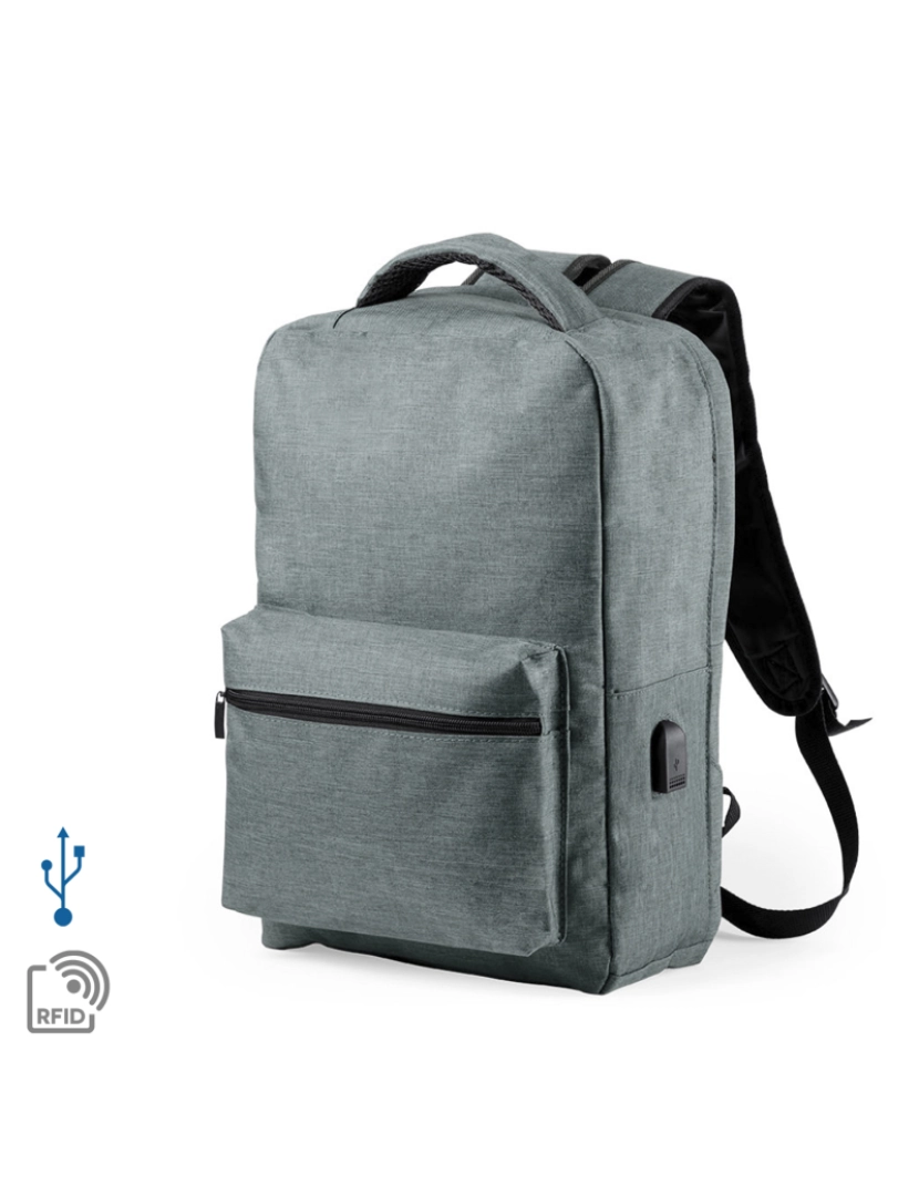 DAM - DAM Mochila antifurto  Komplete confeccionada em poliéster 300D, com tomada USB externa. Bolso lateral com proteção RFID. 30x12x43 cm. Cor cinzenta