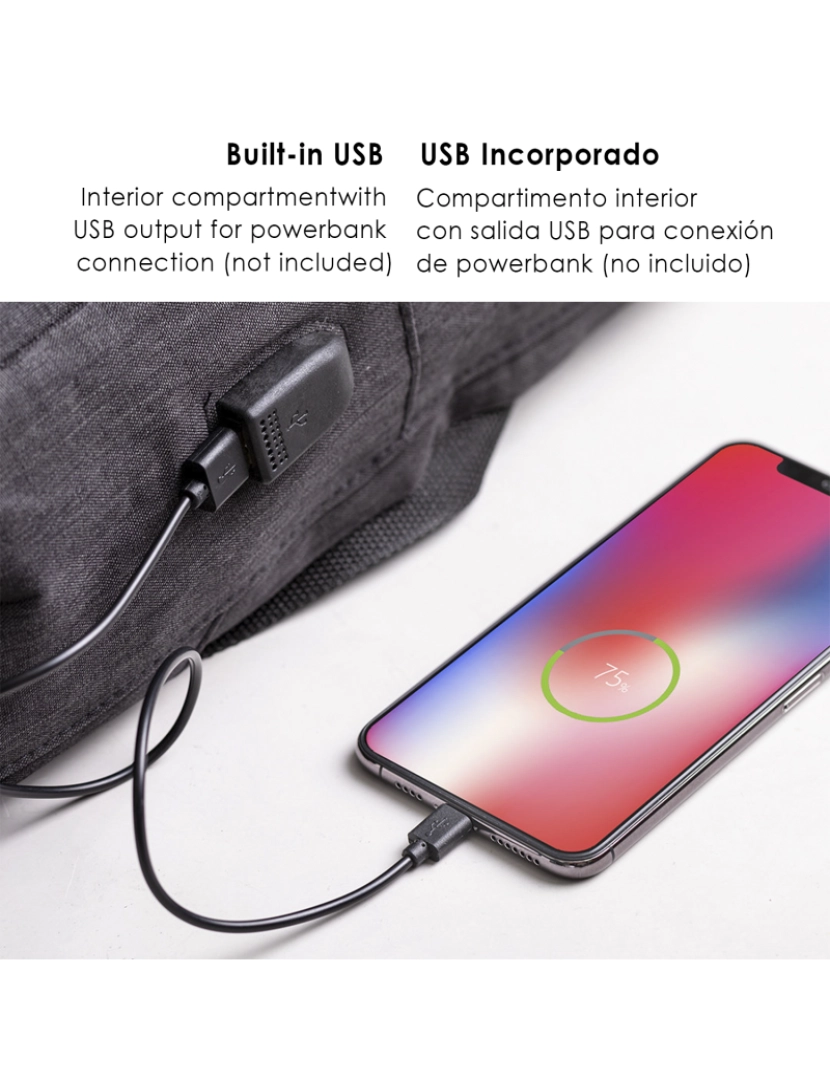 imagem de DAM Mochila antifurto  Komplete confeccionada em poliéster 300D, com tomada USB externa. Bolso lateral com proteção RFID. 30x12x43 cm. Cor cinzenta2