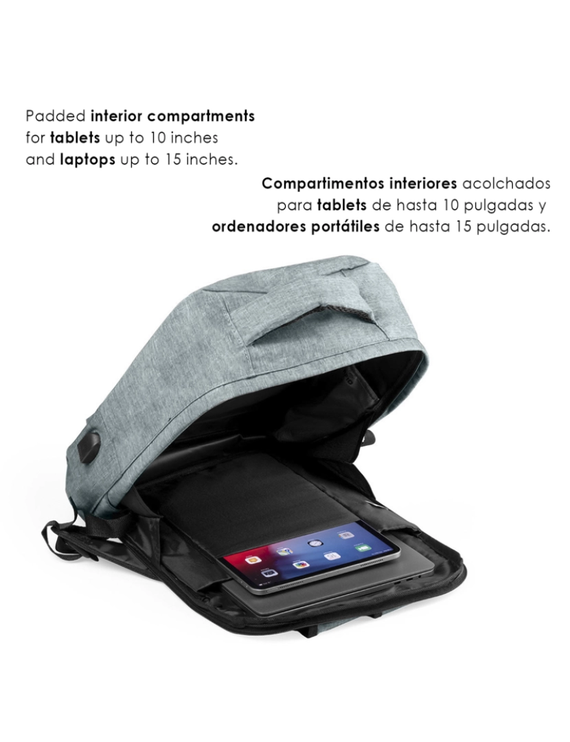 imagem de DAM Mochila antifurto  Komplete confeccionada em poliéster 300D, com tomada USB externa. Bolso lateral com proteção RFID. 30x12x43 cm. Cor cinzenta4