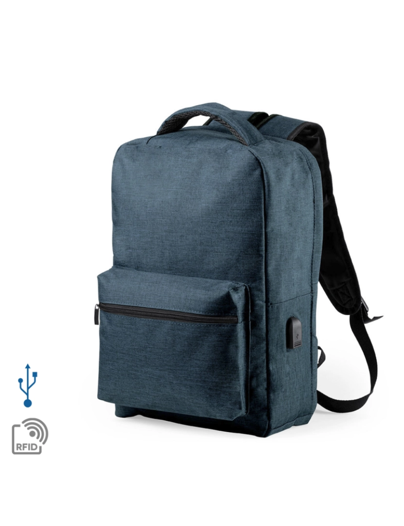 DAM - DAM Mochila antifurto  Komplete confeccionada em poliéster 300D, com tomada USB externa. Bolso lateral com proteção RFID. 30x12x43 cm. cor da Marinha