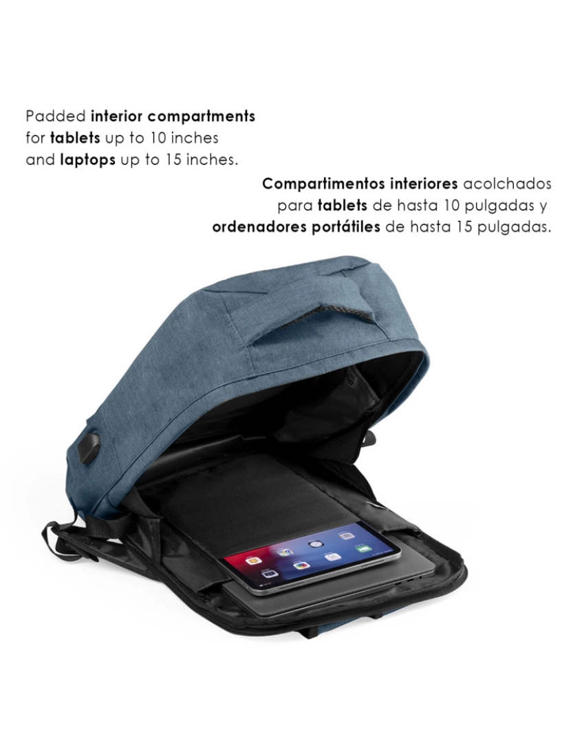 imagem de DAM Mochila antifurto  Komplete confeccionada em poliéster 300D, com tomada USB externa. Bolso lateral com proteção RFID. 30x12x43 cm. cor da Marinha4