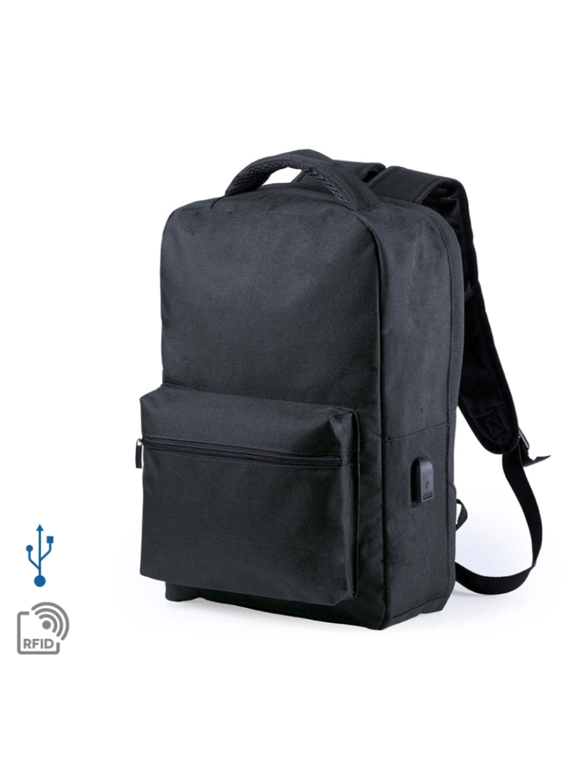 DAM - DAM Mochila antifurto  Komplete confeccionada em poliéster 300D, com tomada USB externa. Bolso lateral com proteção RFID. 30x12x43 cm. Cor preta