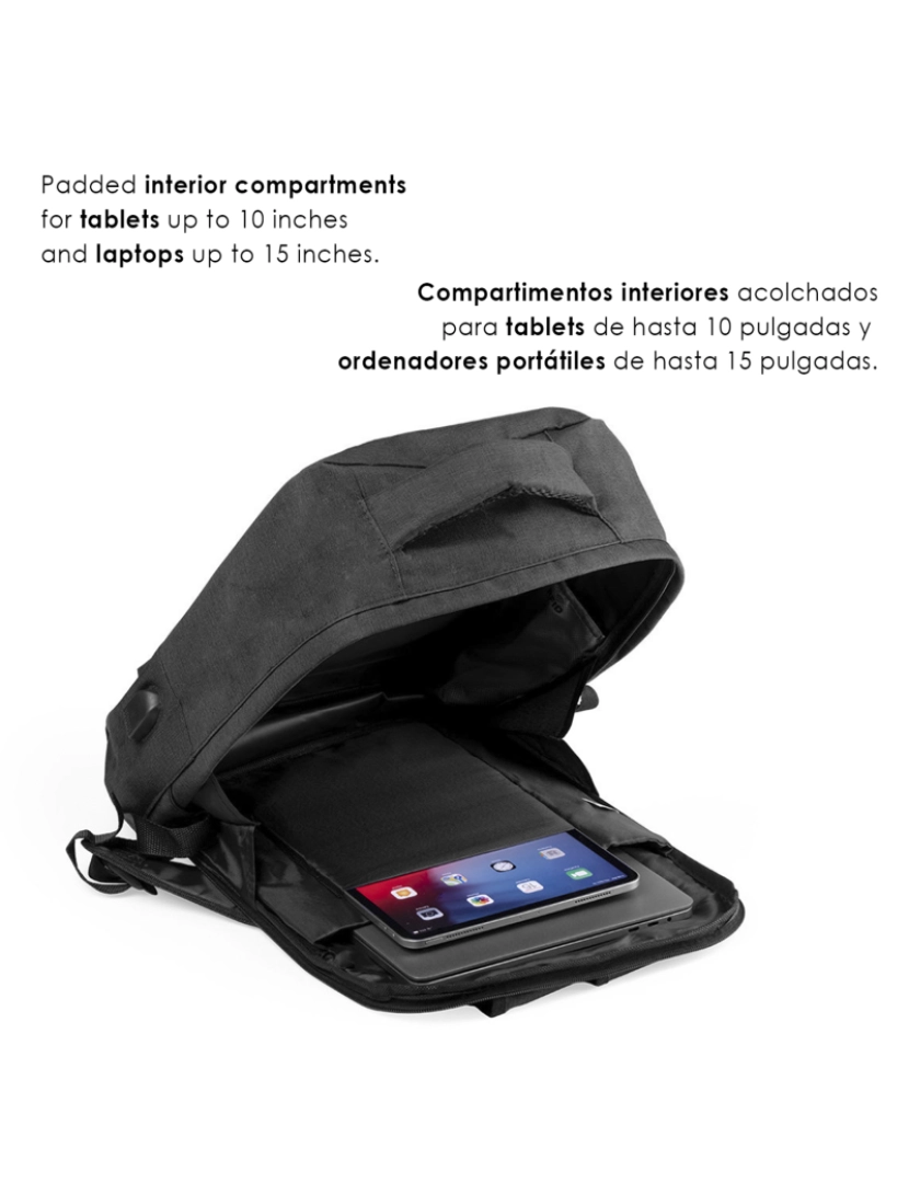 imagem de DAM Mochila antifurto  Komplete confeccionada em poliéster 300D, com tomada USB externa. Bolso lateral com proteção RFID. 30x12x43 cm. Cor preta4