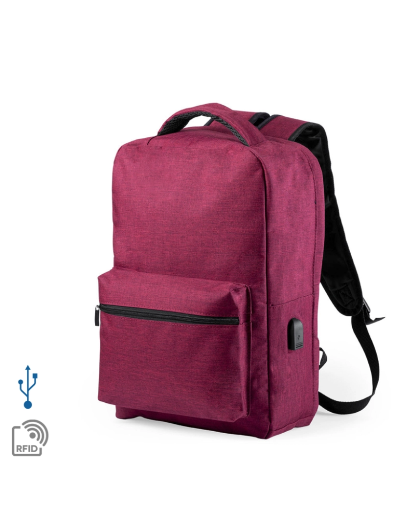 DAM - DAM Mochila antifurto  Komplete confeccionada em poliéster 300D, com tomada USB externa. Bolso lateral com proteção RFID. 30x12x43 cm. cor vermelha