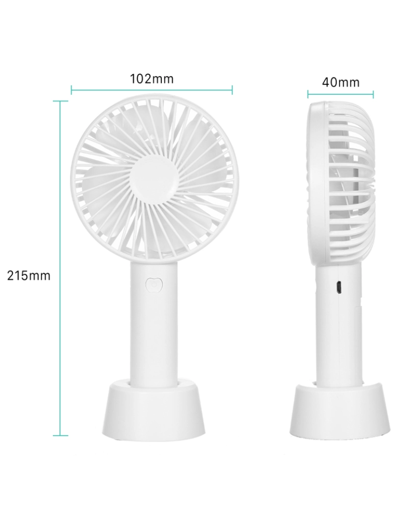 imagem de DAM Ventilador portátil  Mini com bateria recarregável e base de mesa. 11x4x22 cm. Azul claro4