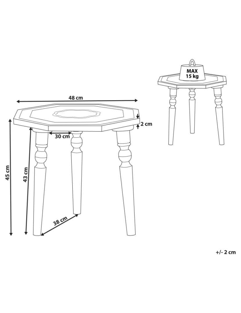 imagem de Mesa de apoio em madeira de mango escura com tampo octogonal de design tradicional2