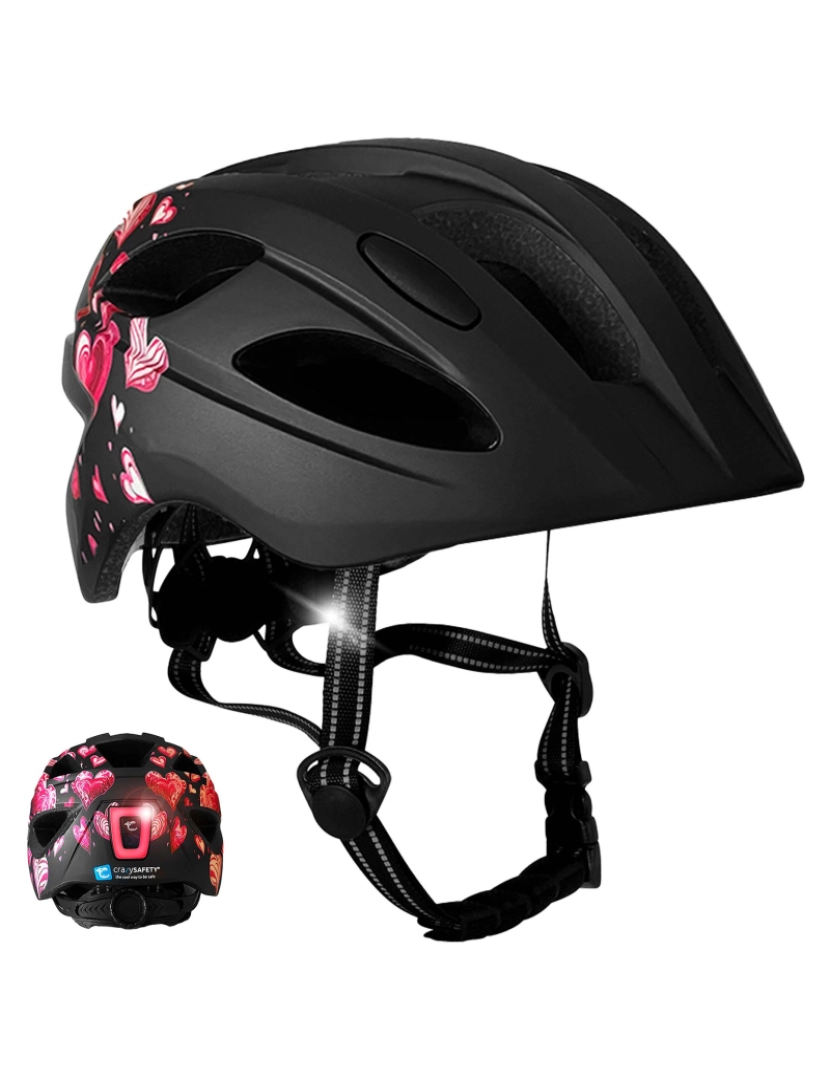 Crazy Safety - Capacete de bicicleta para crianças 6-12 anos|Coração Preto|Crazy Safety|EN1078