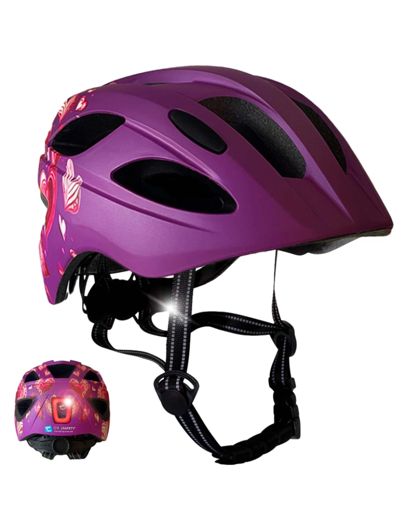 Crazy Safety - Capacete de bicicleta para crianças 6-12 anos|Coração Roxo|Crazy Safety|EN1078