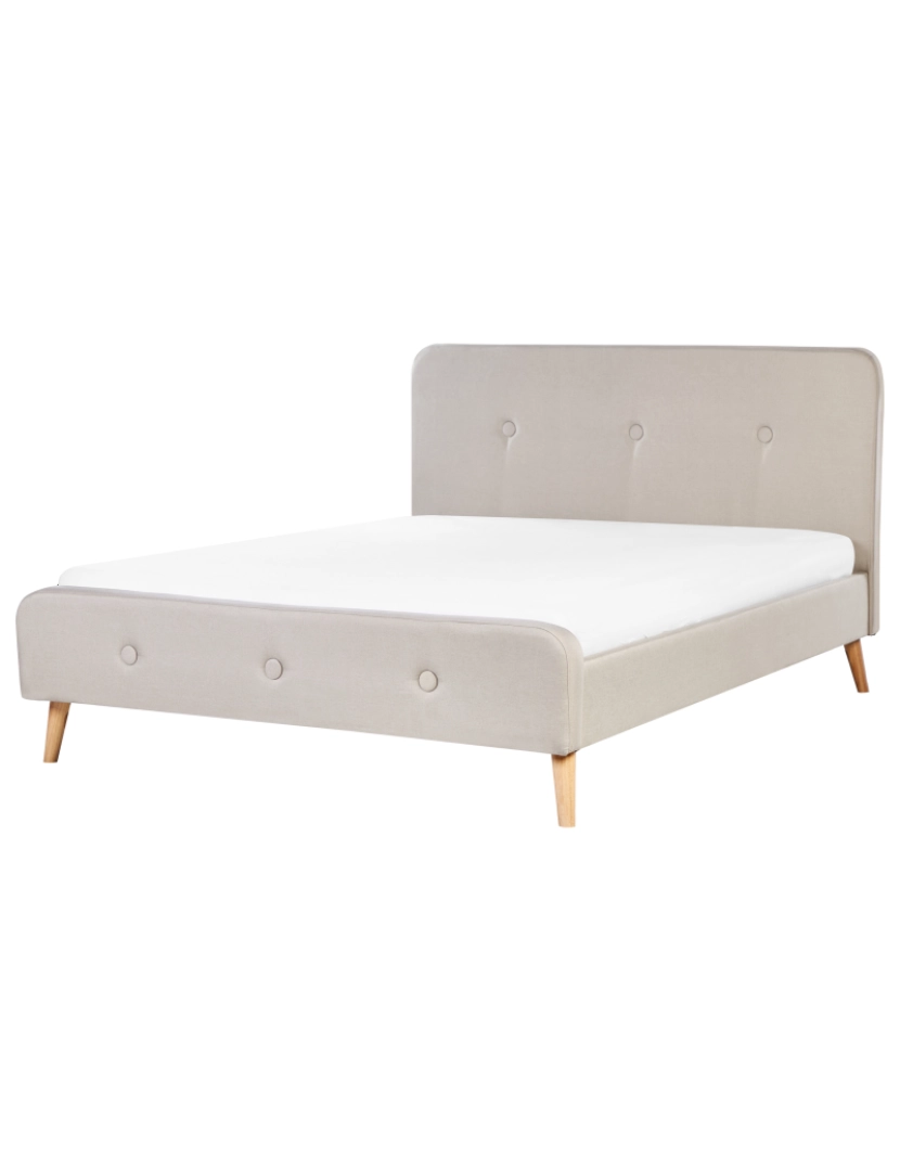 imagem de Cama estofada em tecido creme 160 x 200 cm com estrado de ripas e pés de madeira de estilo moderno elegante1