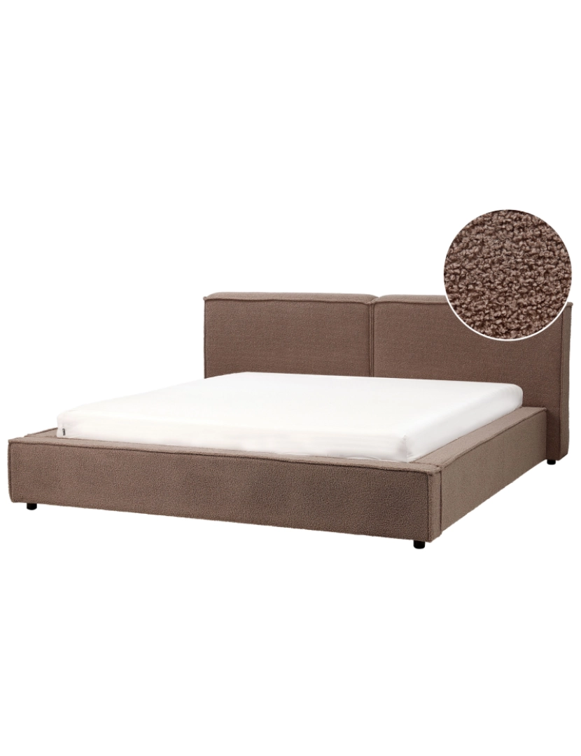 Beliani - Cama de casal em tecido bouclé castanho 180 x 200 cm com base de ripas e cabeceira densamente estofada para quarto moderno