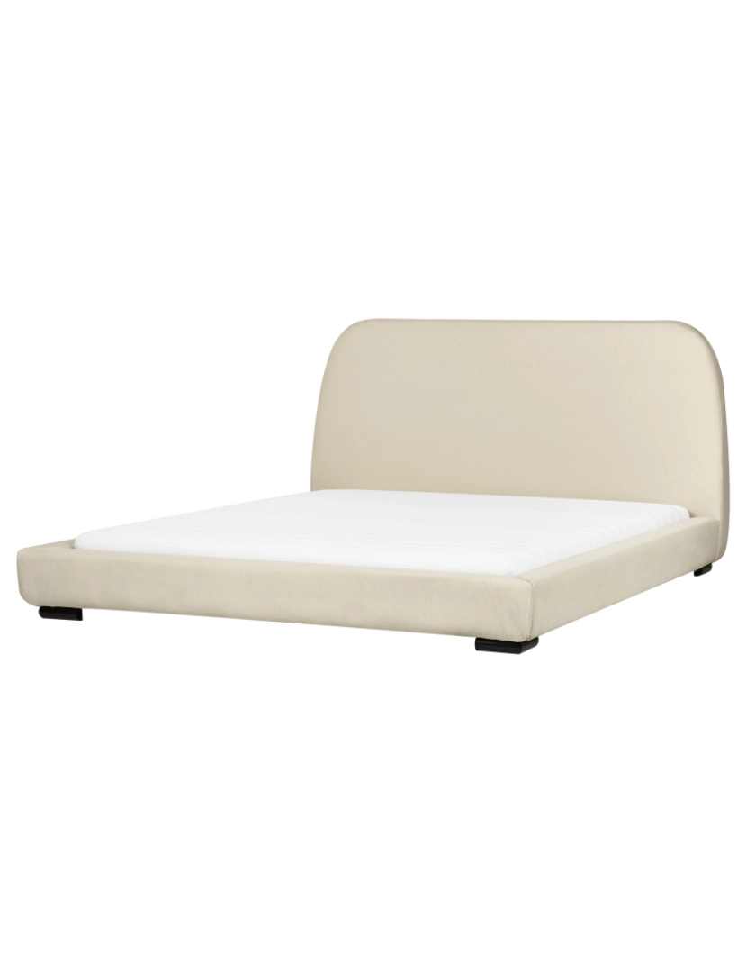 Beliani - Cama com ripas e estofada em tecido poliéster creme tamanho King Size europeu 160x200 cm design clássico e tradicional