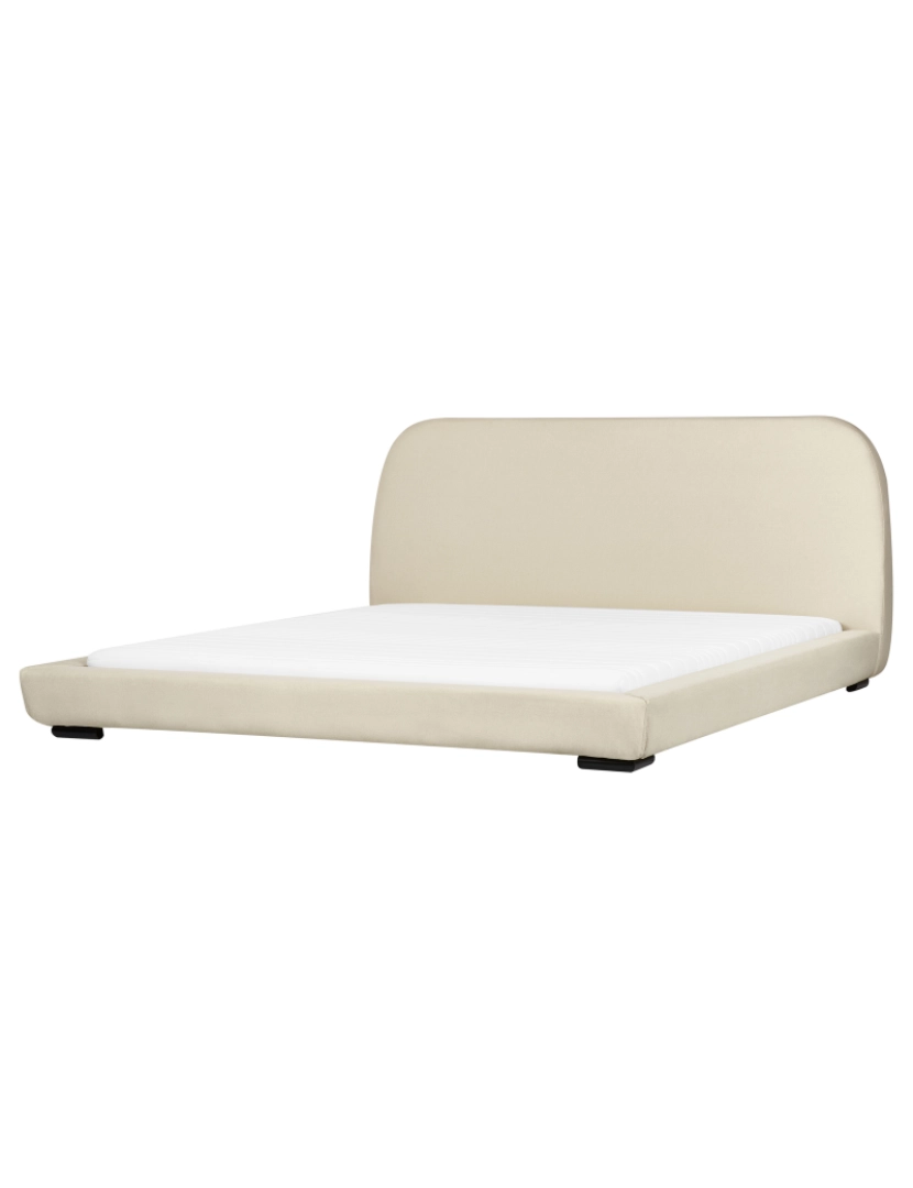 Beliani - Cama com ripas e estofada em tecido poliéster creme tamanho King Size europeu 180x200 cm design clássico e tradicional