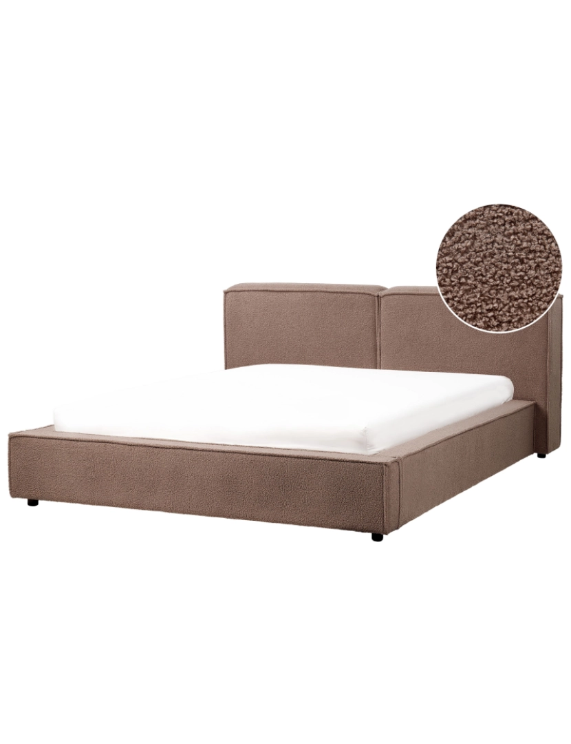 Beliani - Cama de casal em tecido bouclé castanho 160 x 200 cm com base de ripas e cabeceira densamente estofada para quarto moderno