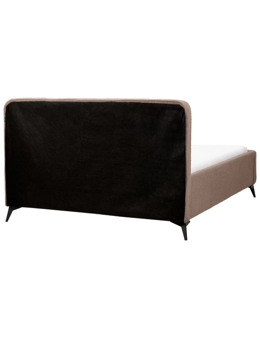 imagem de Cama de casal estofada em bouclé castanho pernas metálicas pretas king Size 160x200 cm cabeceira wingback clássico minimalista5