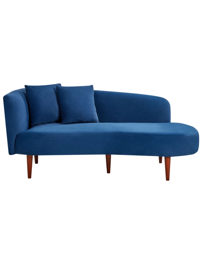 Beliani - Chaise-longue em veludo azul à esquerda com pés de madeira escura e almofadas para sala de design moderno