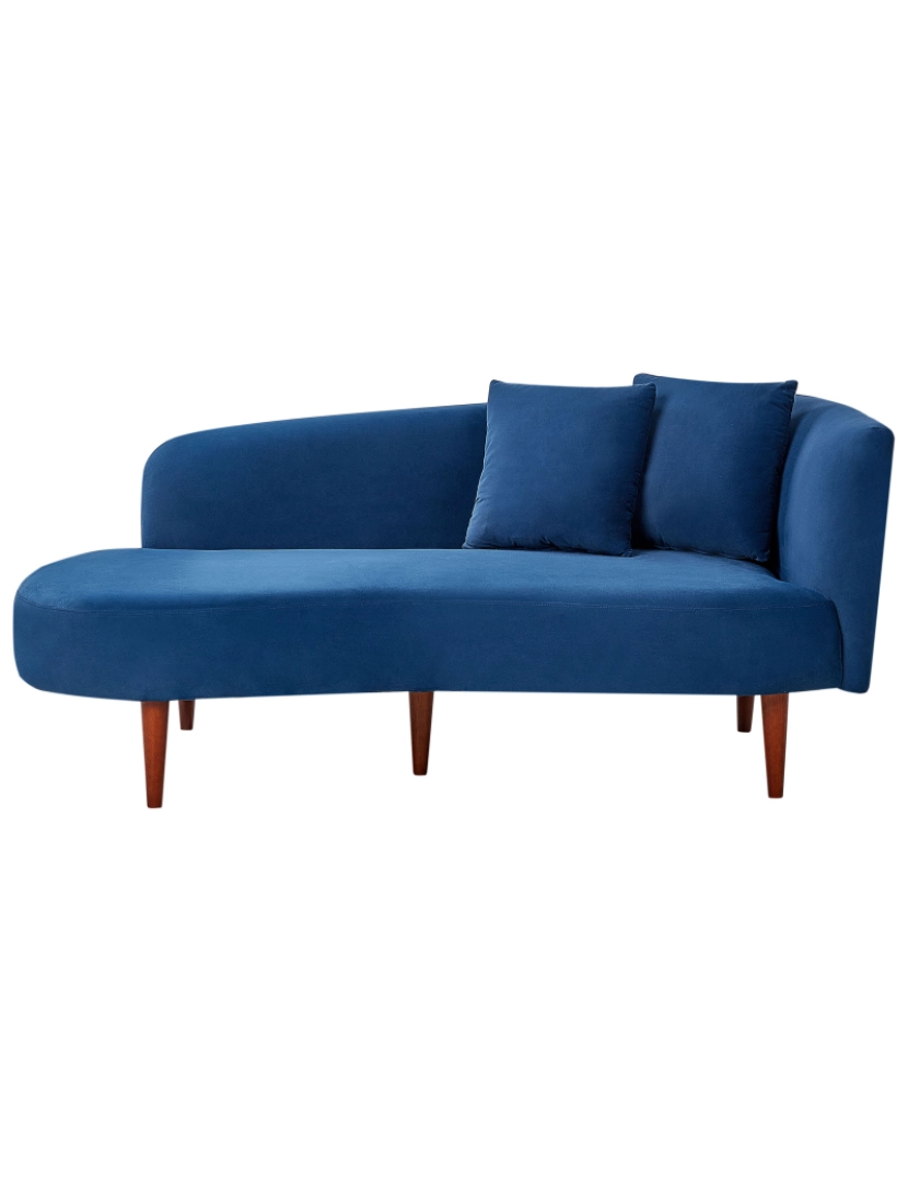 Beliani - Chaise-longue em veludo azul à direita com pés de madeira escura e almofadas para sala de design moderno