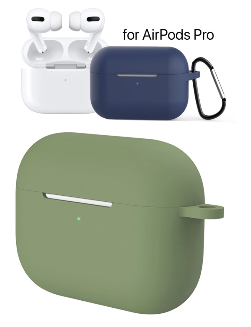 imagem de DAM Capa de silicone  para base de carregamento AirPods Pro, com mosquetão 7x2x4 Cm. Cor verde claro1