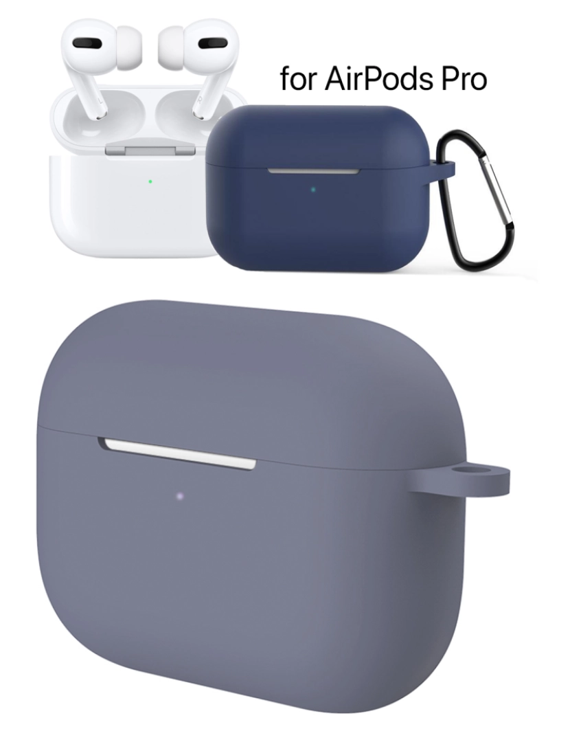 imagem de DAM Capa de silicone  para base de carregamento AirPods Pro, com mosquetão 7x2x4 Cm. Cor: Azul Cinza1