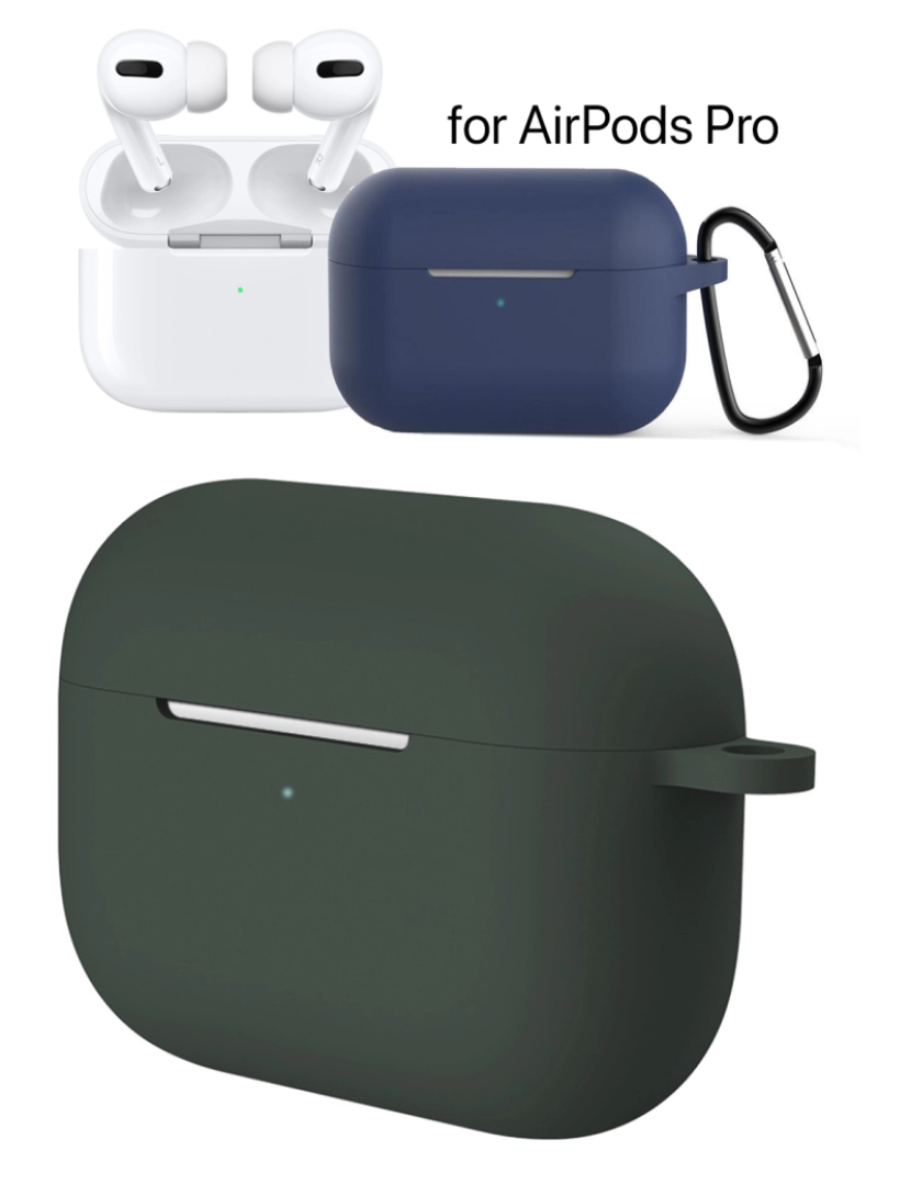 DAM - DAM Capa de silicone  para base de carregamento AirPods Pro, com mosquetão 7x2x4 Cm. Cor: Verde Escuro