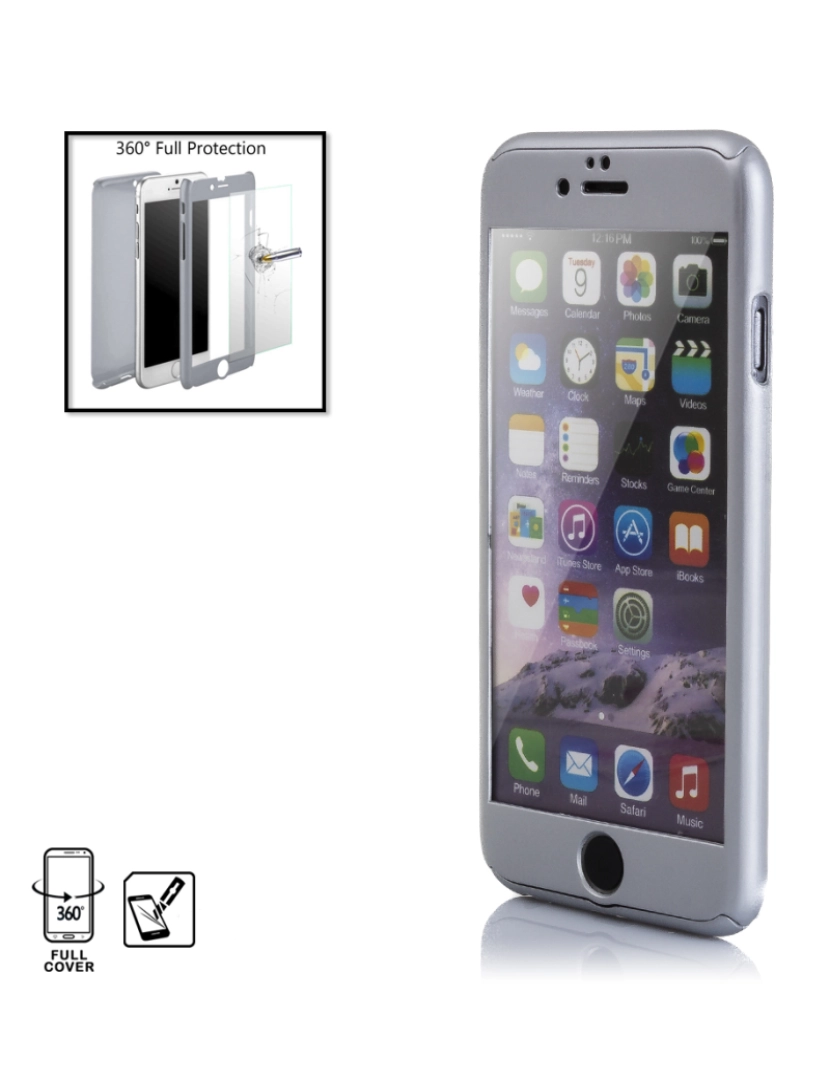 imagem de DAM  CAPA COMPLETA+CAIXA DE VIDRO PARA IPHONE 6/6S PLUS PRATA 816 Cm. Prata1