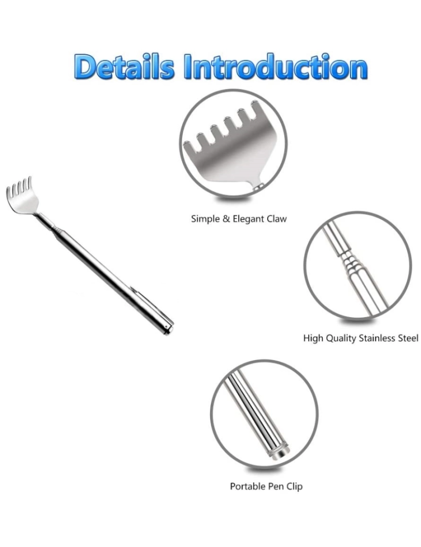 imagem de Arranhador de costas com cabo telescópico em aço inoxidável6
