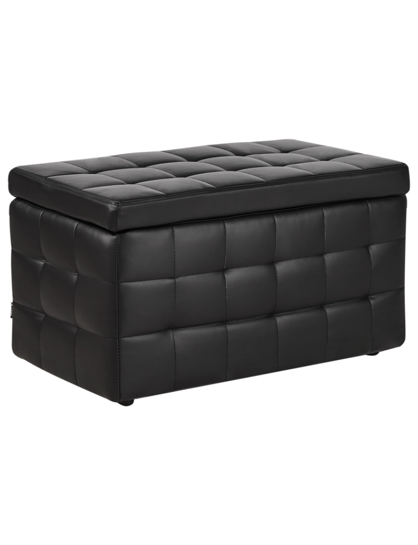 Beliani - Tamborete em pele sintética preta 72 x 42 x 40 cm com armazenamento estilo chesterfield