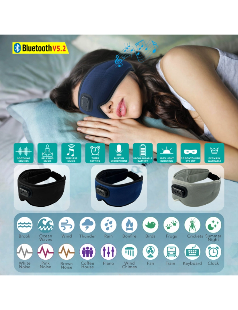 imagem de Máscara de sono 3D Fones de ouvido Bluetooth para dormir Black3