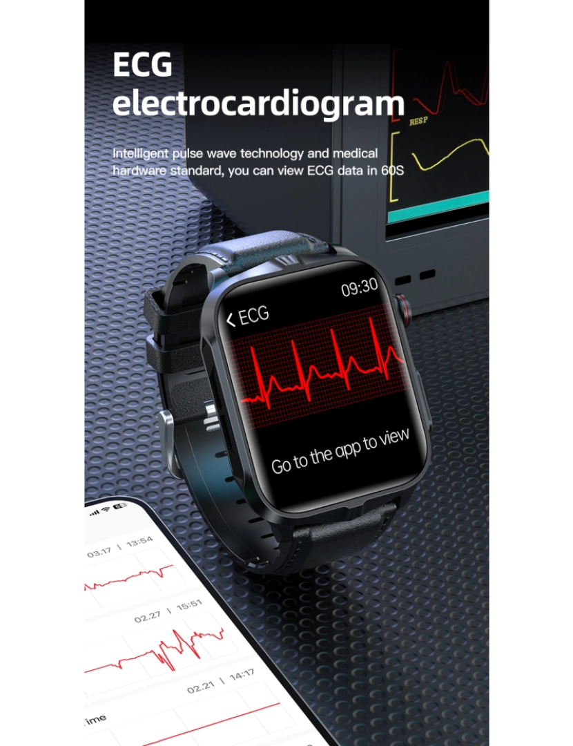 imagem de Pulseira de atividades com ECG, pulso, pressão arterial, sono, relaxamento Blue6