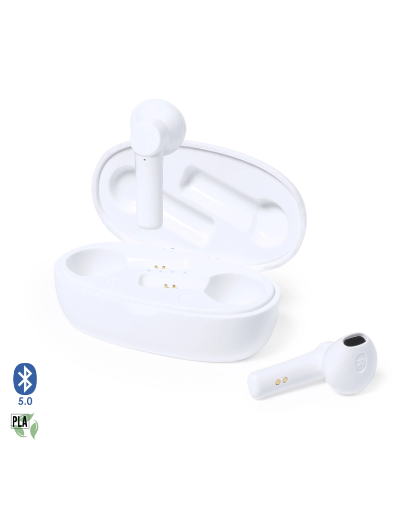 imagem de DAM Fones de ouvido  TWS Kermit, Bluetooth 5.0, com base de carregamento de 250mAh. Materiais de fibra natural sustentáveis. 6,5x3,6x2,5 cm. Cor branca1