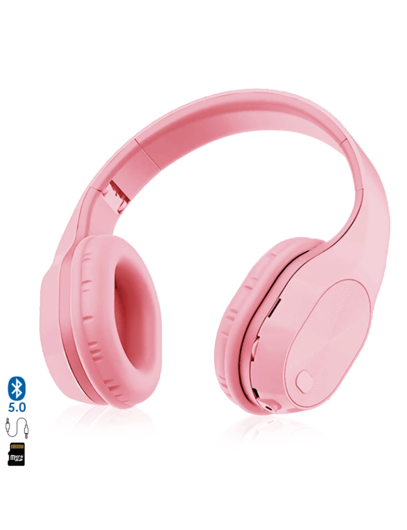 DAM - DAM Fones de ouvido  T5 Bluetooth 5.0, com viva-voz e leitor micro SD. 20x7,5x19 cm. Cor rosa