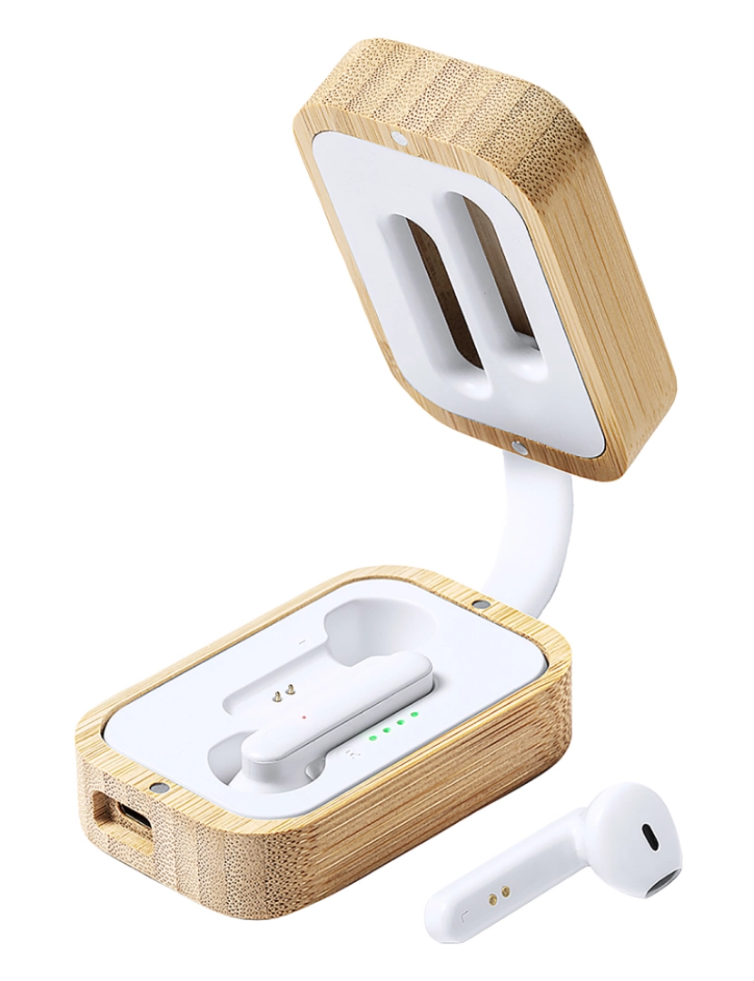 DAM - DAM Fones de ouvido nature bambu bluetooth 5.0. Bateria 35 mAh/ Base de carregamento 400 mAh 4,7x9x3,3 cm. Cor branca