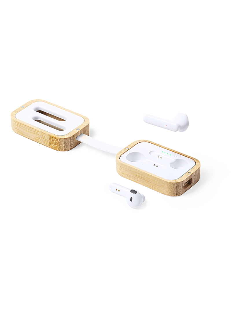 imagem de DAM Fones de ouvido nature bambu bluetooth 5.0. Bateria 35 mAh/ Base de carregamento 400 mAh 4,7x9x3,3 cm. Cor branca2