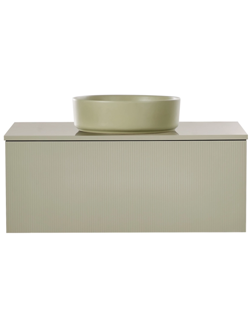 imagem de Móvel de casa de banho flutuante verde MDF 100 x 52 cm com lavatório verde para casa de banho moderna4