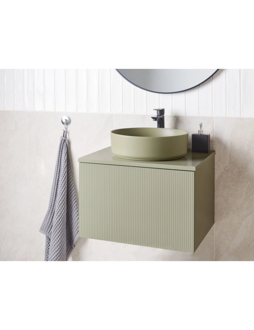 imagem de Móvel de casa de banho flutuante verde MDF 60 x 52 cm com lavatório verde para casa de banho moderna3