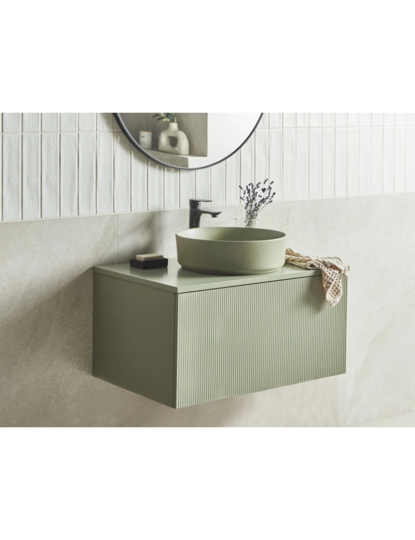 imagem de Móvel de casa de banho flutuante verde MDF 80 x 52 cm com lavatório verde para casa de banho moderna3